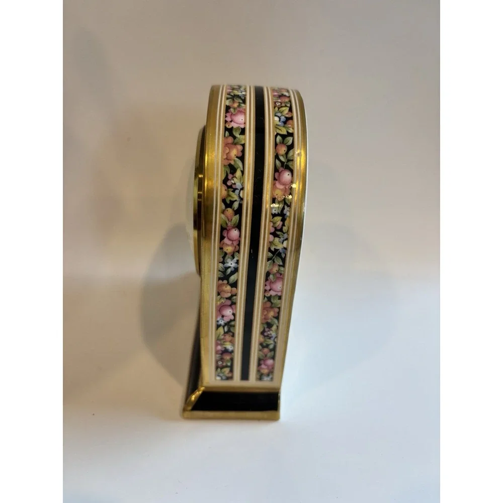 Wedgwood Bone China Clio Black & Gold Floral Mantle Clock Not Working